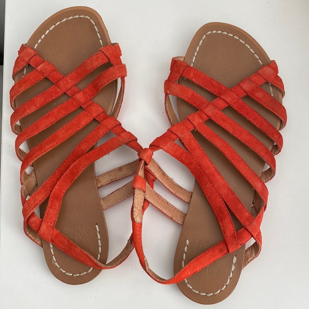 Joe’s Jeans Flat Suede Strappy Sandals in Orange